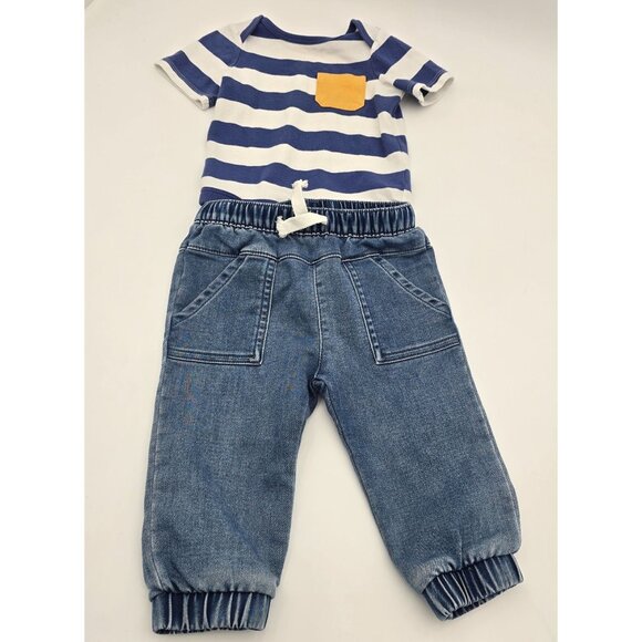 Cat & Jack Baby Outfit 2-Piece Bodysuit & Jogger Pants Blue/White Stripes - Picture 1 of 6